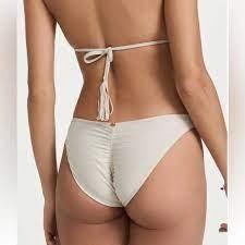 NWT Pilyq PQ M Eternal High Cut Teeny Bottom Bikini Swim Ivory Sparkle 123622