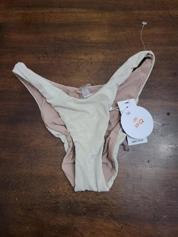 NWT Pilyq PQ M Eternal High Cut Teeny Bottom Bikini Swim Ivory Sparkle 123622