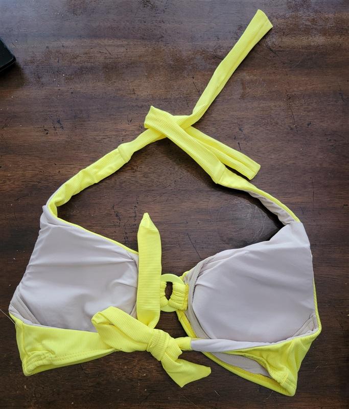 NWT PIlyq S Ring Tri Bikini Swim Top Neon Yellow 123623