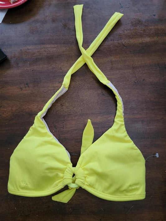 NWT PIlyq S Ring Tri Bikini Swim Top Neon Yellow 123623