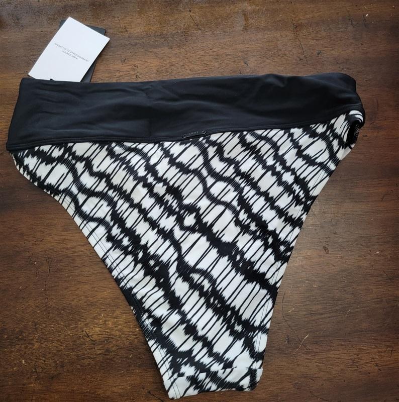 NWT DKNY M High Waist Black White Bikini Swim Bottom 123625