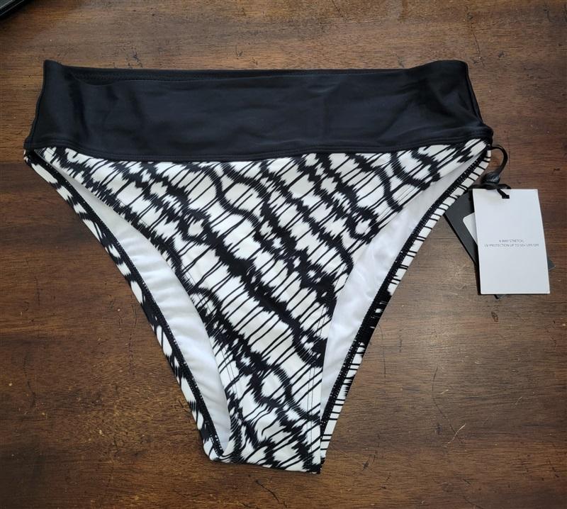 NWT DKNY M High Waist Black White Bikini Swim Bottom 123625