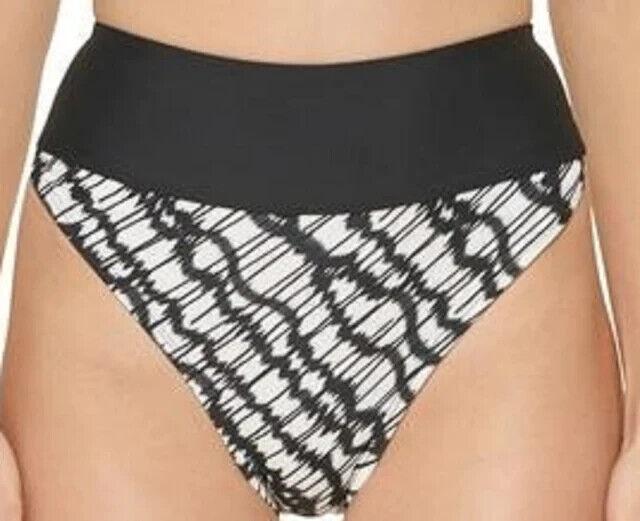 NWT DKNY M High Waist Black White Bikini Swim Bottom 123625