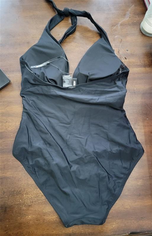 NWOT DKNY XL Halter Side-Tie V-Neck One-Piece Swimsuit 123628