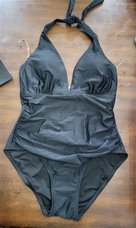 NWOT DKNY XL Halter Side-Tie V-Neck One-Piece Swimsuit 123628