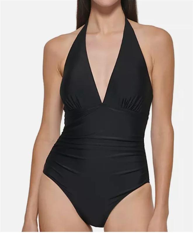 NWOT DKNY XL Halter Side-Tie V-Neck One-Piece Swimsuit 123628