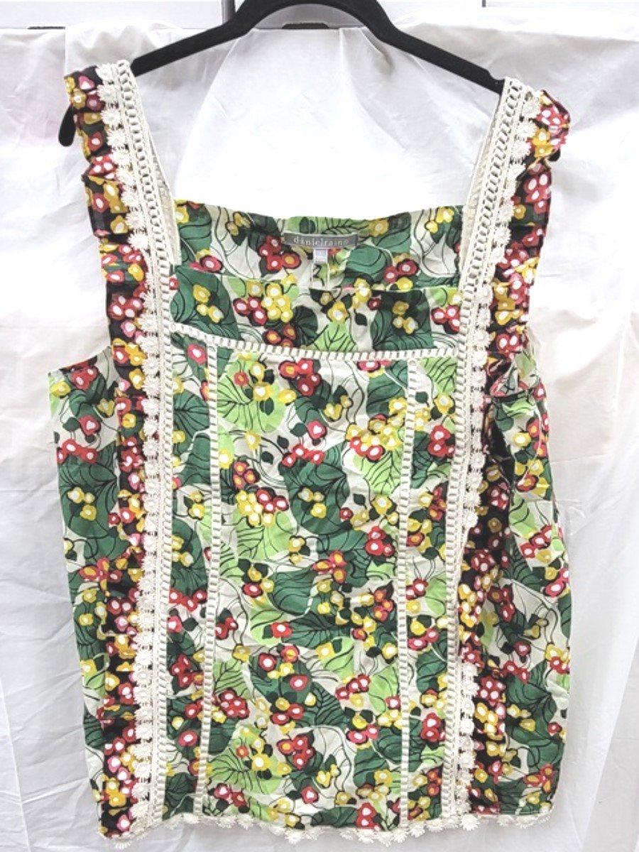 NWT Daniel Rainn L Arya Print Crochet Lace Trim Tank Top 123635