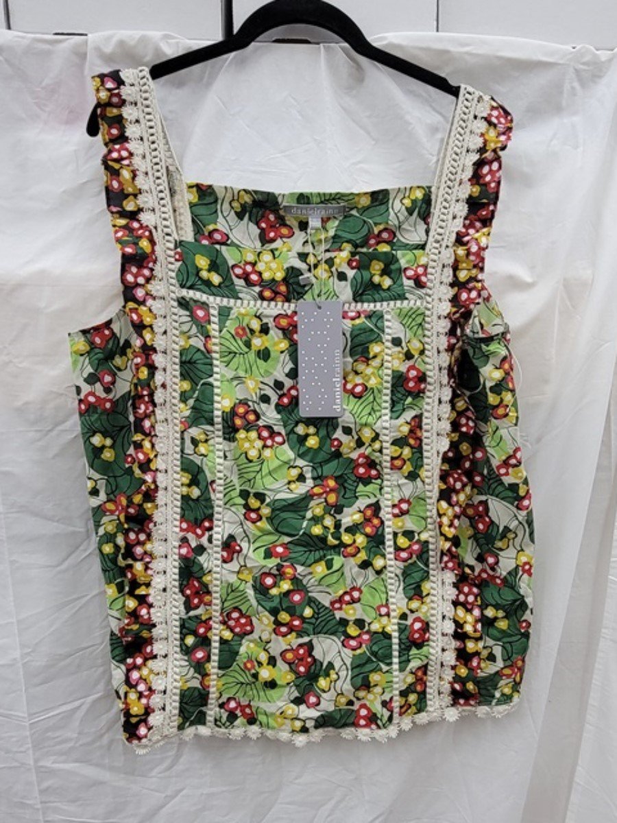 NWT Daniel Rainn L Arya Print Crochet Lace Trim Tank Top 123635