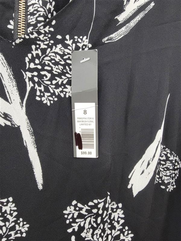 NWT The Limited 8 Black White Brush Floral Drop Waist V Neck Dress 123636