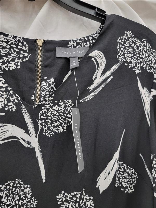 NWT The Limited 8 Black White Brush Floral Drop Waist V Neck Dress 123636