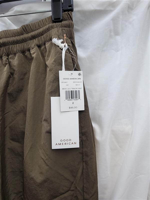 NWT Good American Medium Wide Leg Track Pants Mocha 123642