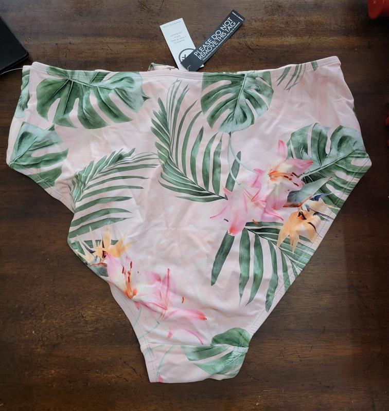 NWT Fashion to Figure 2X High Waist Bikini Swim Bottom Tropical Pink 123649
