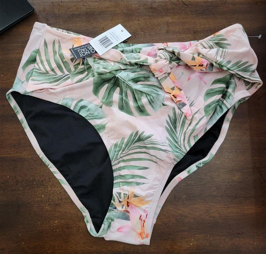 NWT Fashion to Figure 2X High Waist Bikini Swim Bottom Tropical Pink 123649
