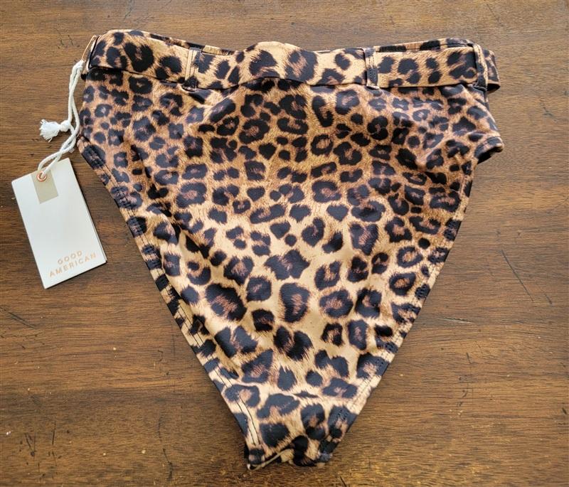NWOT Good American sz XS 0 Leopard Belted Swim Bikini Bottom 123651