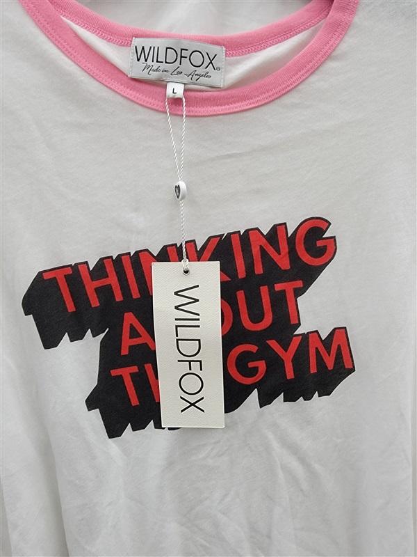 NWT Wildfox L Thinking About the Gym Ringer T Shirt 123666