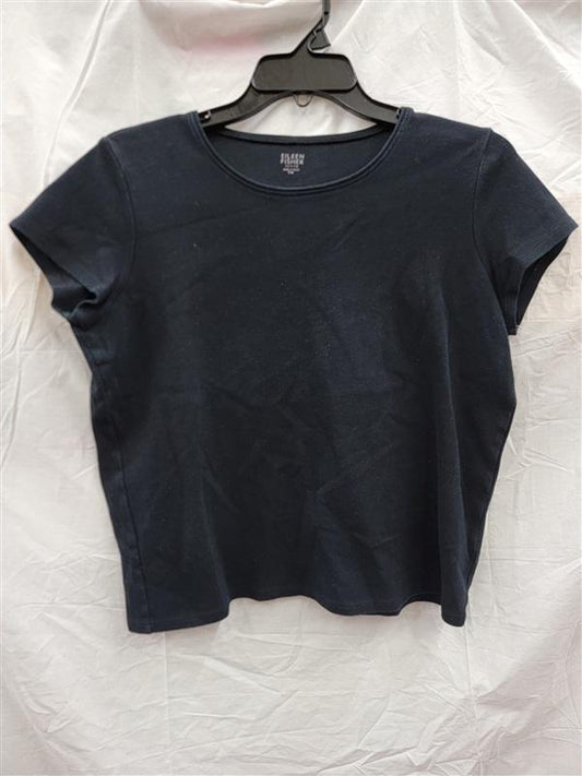 NWOT Eileen Fisher PM Black Crew Neck Short Sleeve Tee Shirt 123667