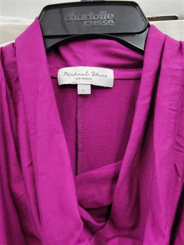 NWOT Michael Stars L Anita Waterfall turtleneck top Fuchsia 123678