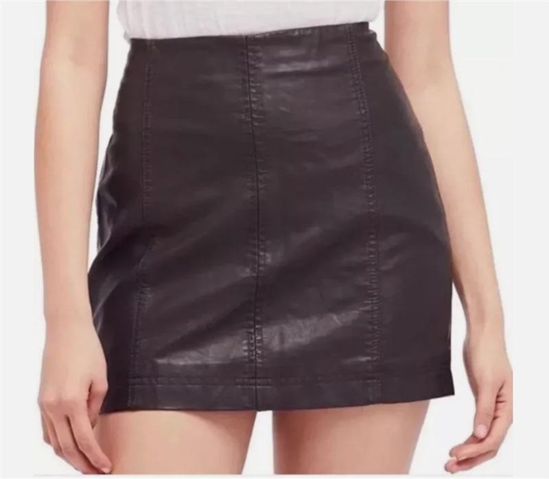 NWOT Free People 0 Faux Leather Mini Skirt Black 123685