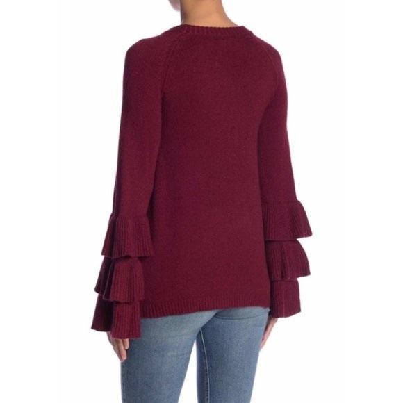 NWT Love Token M Burgundy Ruffle Sleeve Knit Sweater 123687