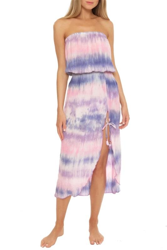 NWT Becca L Free Bird Strapless Tie Dye Swim Cover Up Midi Dress 123689