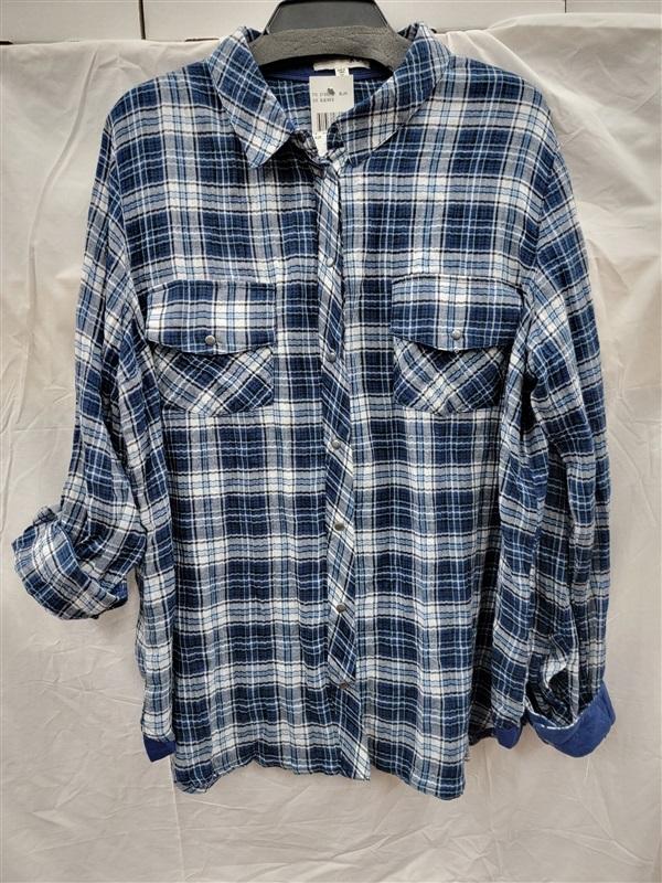 NWT Kut from Kloth XXL Button Snap Western Shirt Blue White 123694
