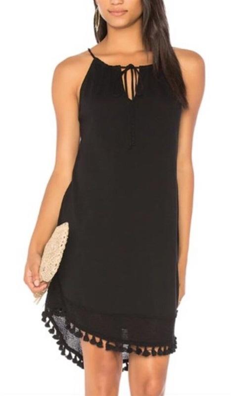 NWT Michael Stars M Karla Tassel Sleeveless Keyhole Black Dress 123695