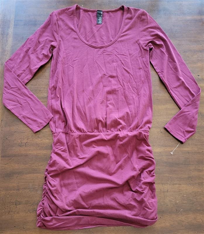 NWOT Bobi S Draped Modal Jersey Long Sleeve Dress Wine 123711