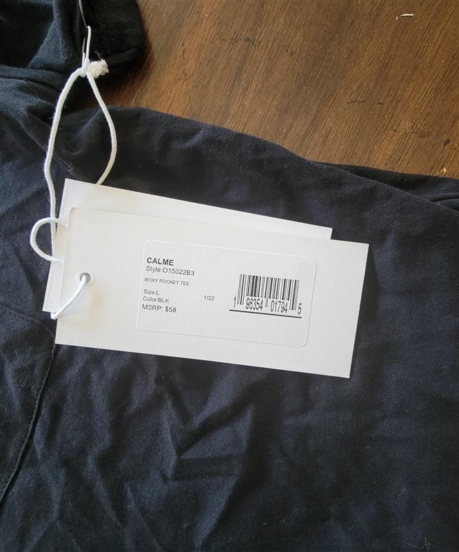NWT Calme L Boxy Pocket T Shirt Black 123721