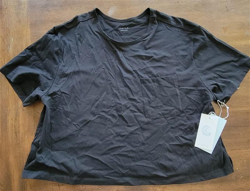 NWT Calme L Boxy Pocket T Shirt Black 123721