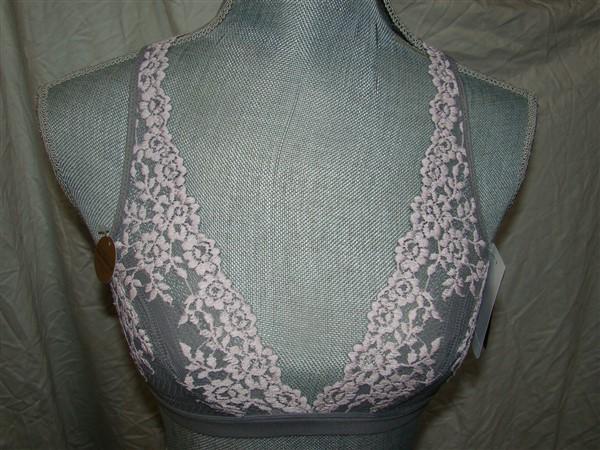 NWT Wacoal 32 Embrace Lace Soft Cup Non-Wire Bra 852191 Gray & Pink 123733