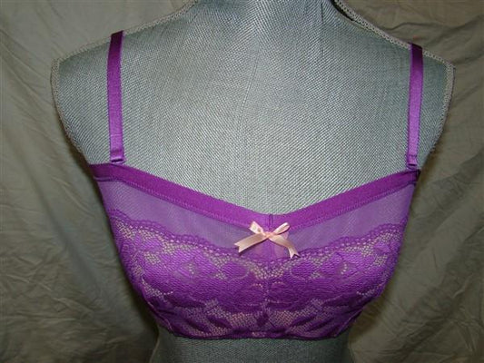 NWT Betsey Johnson 32DD Starlet Lace & Mesh Bandeau Bra 725801 Purple 123738