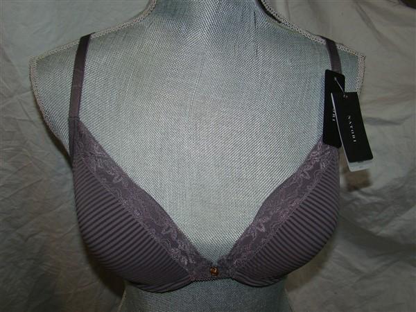 NWT Natori 32C Mod Low-Cut Plunge Push-up Underwire Bra 730062 Gray 123747