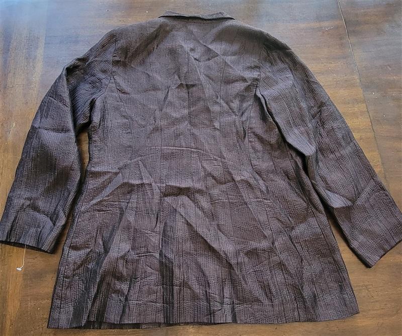 NWOT Eileen Fisher L Silk Button Up Blazer Jacket Brown 123763