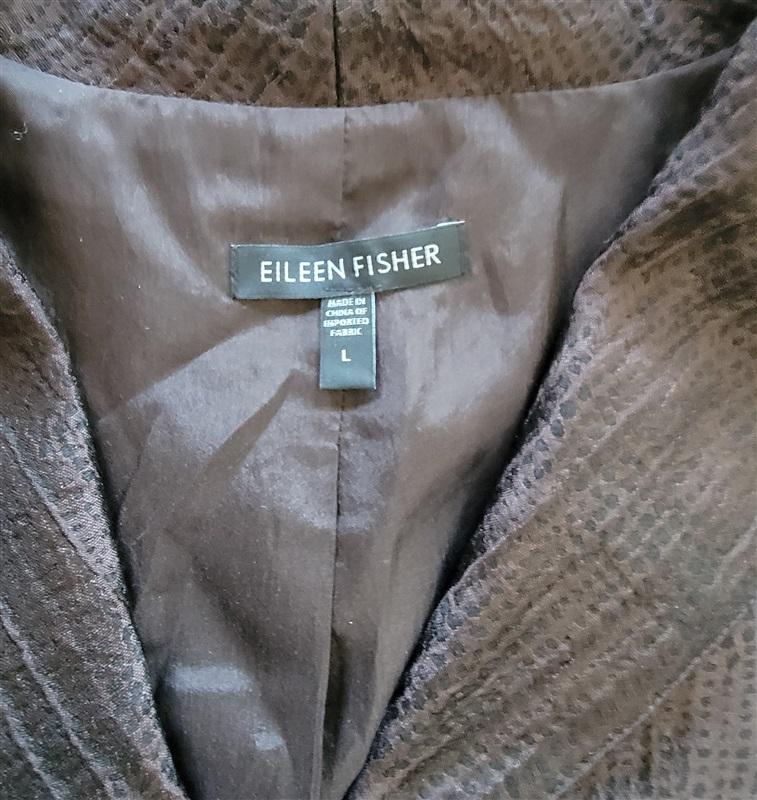NWOT Eileen Fisher L Silk Button Up Blazer Jacket Brown 123763