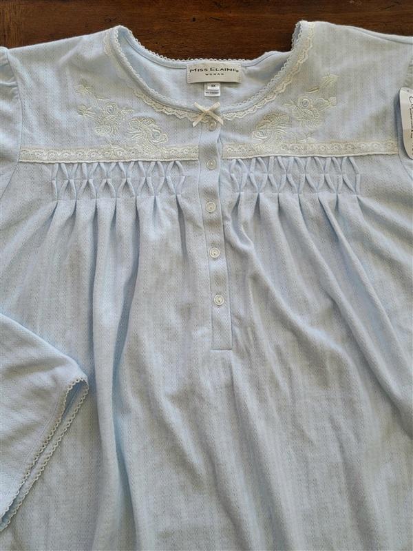 NWTD Miss Elaine 3X Smocked Jewel Neck Long Sleeve Nightgown Blue 123779