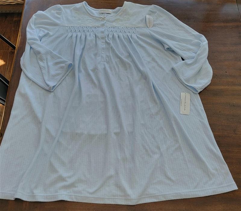 NWTD Miss Elaine 3X Smocked Jewel Neck Long Sleeve Nightgown Blue 123779