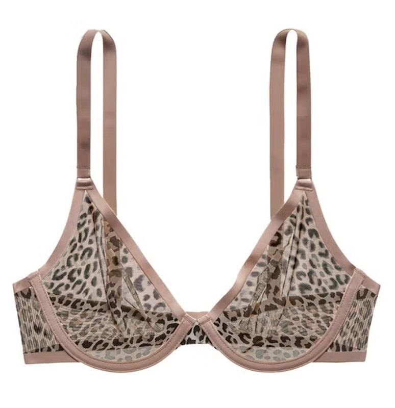 NWOT CUUP 32G The Plunge Mesh Animal Print Sheer Underwire Bra 124000