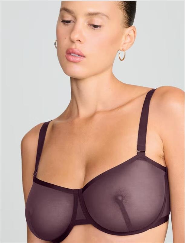 NWOT CUUP 36D The Balconette Mesh Purple Sheer Underwire Bra 124001