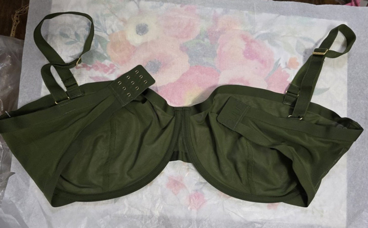 NWOT CUUP 36H The Balconette Mesh Green Sheer Underwire Bra 124014