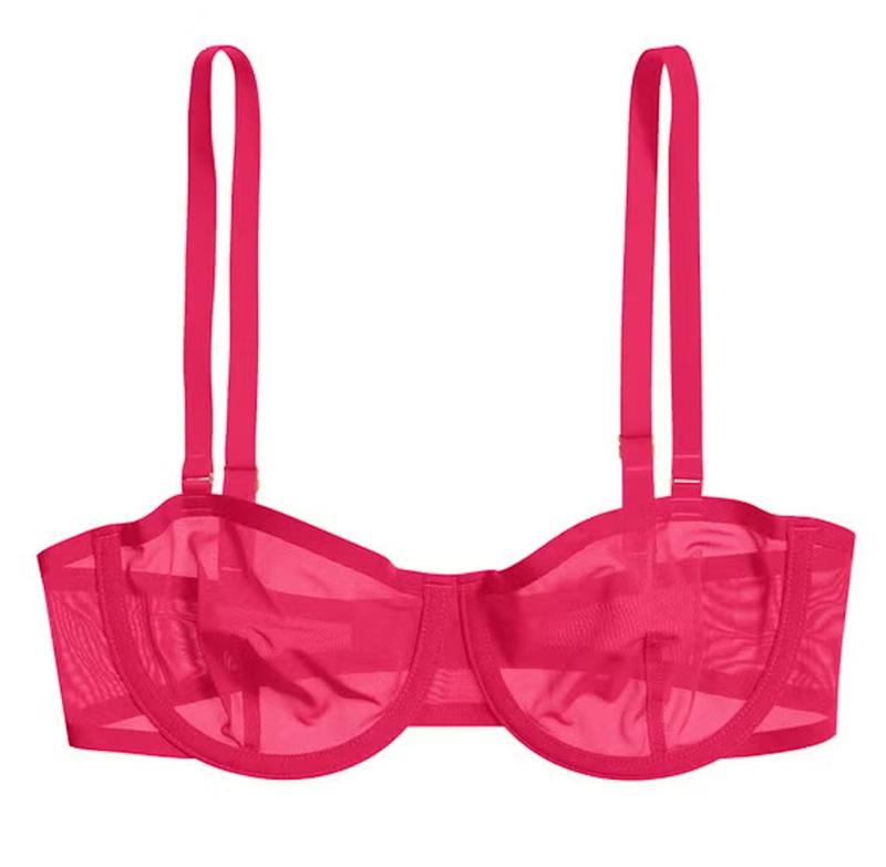 NWOT CUUP 32F The Balconette Mesh Red Sheer Underwire Bra 124015