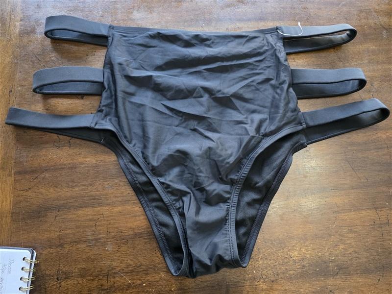 NWT Fashion to Figure 3X High Waist Bikini Strappy Swim Bottom Black 124036