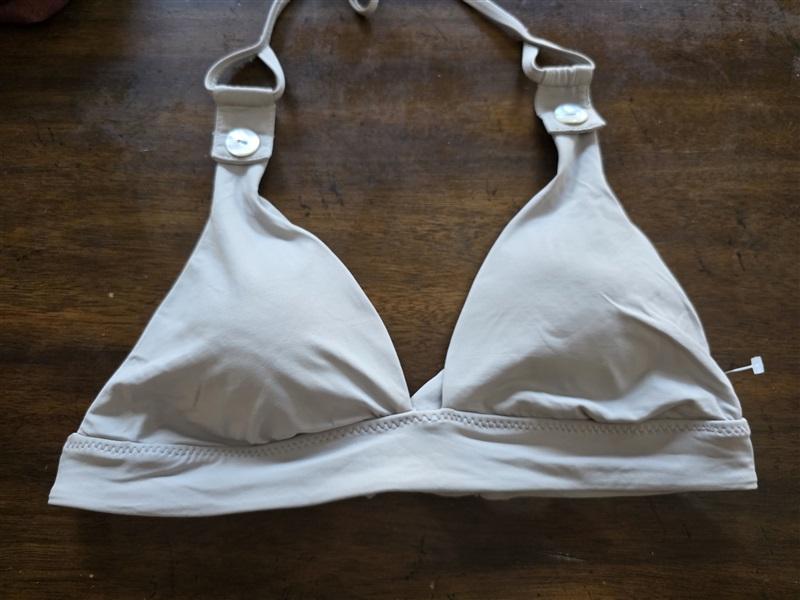 NWOT Becca Virtue M Pearl Button Bikini Top Triangle Bikini Swim Gray 124037