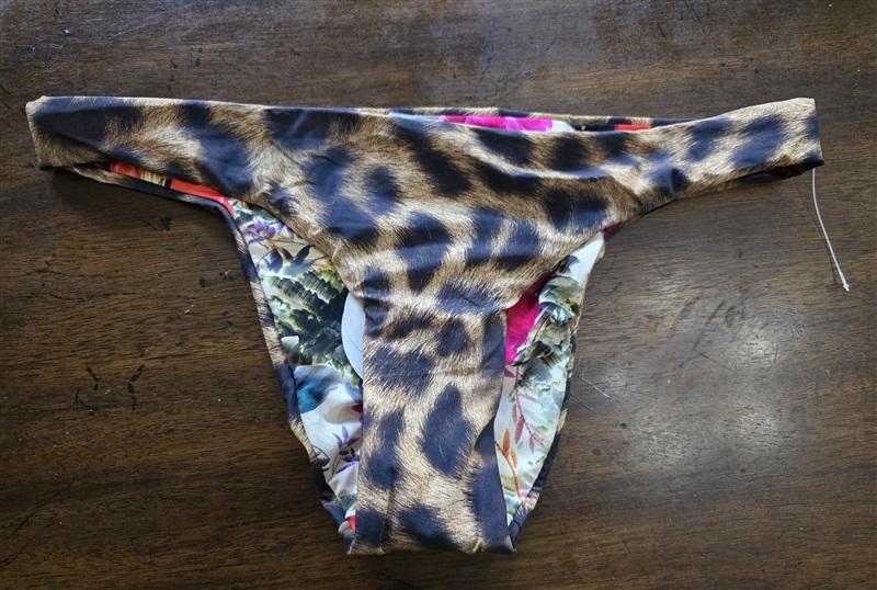 NWT Pilyq PQ S Reversible DES Cheetah & Pink Floral Bikini Bottom 124052