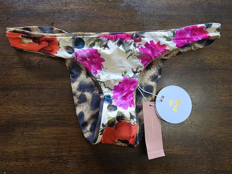 NWT Pilyq PQ S Reversible DES Cheetah & Pink Floral Bikini Bottom 124052