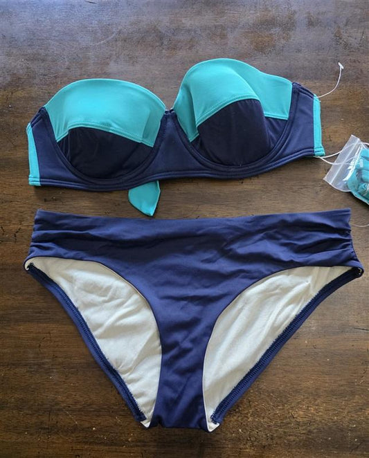 NWT Echo S Color Block Underwire Bikini Top & Bottom Blue Green 124054