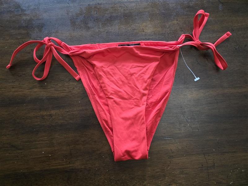 NWT Aqua Swim S Red Solid Bikini Tie Side Bottom Swimsuit 124055