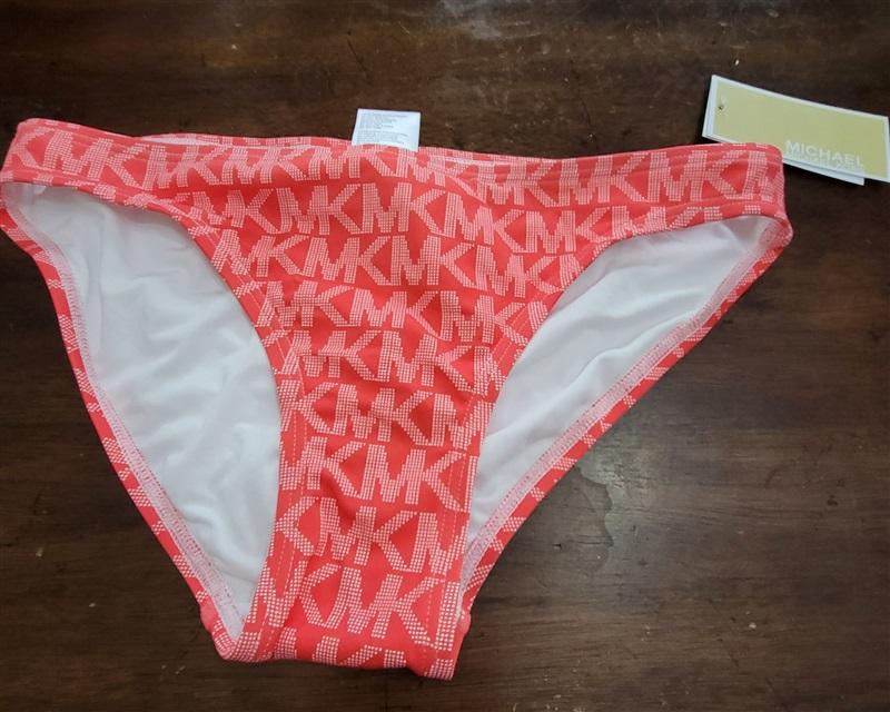 NWOT Michael Kors L Sangria Logo Bikini Bottom Coral White