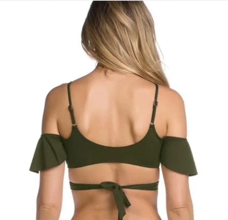 NWOT Becca S Off-Shoulder Strappy Bikini Swim Top Olive Green 124063