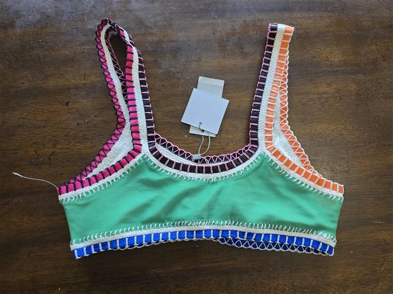 NWT Pilyq Platinum S Emerald Green Whipstitched Sporty Bikini Swim Top 124073