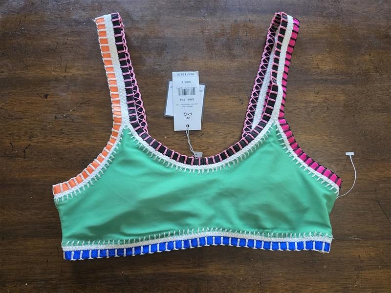 NWT Pilyq Platinum S Emerald Green Whipstitched Sporty Bikini Swim Top 124073